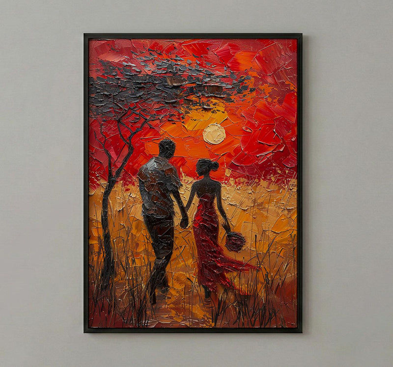 Serengeti Sunset Wall Decor, Safari Honeymoon - Thick Oil Painting Style