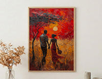 Serengeti Sunset Wall Decor, Safari Honeymoon - Thick Oil Painting Style