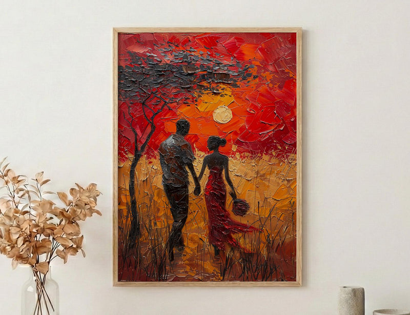 Serengeti Sunset Wall Decor, Safari Honeymoon - Thick Oil Painting Style