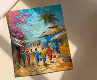African Village Art, Traditional Wedding Print - Thick Oil Painting Style