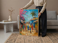 African Village Art, Traditional Wedding Print - Thick Oil Painting Style