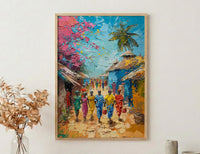 African Village Art, Traditional Wedding Print - Thick Oil Painting Style