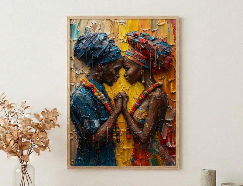 African Bride and Groom, Black Love Wall Art - Anniversary Gift