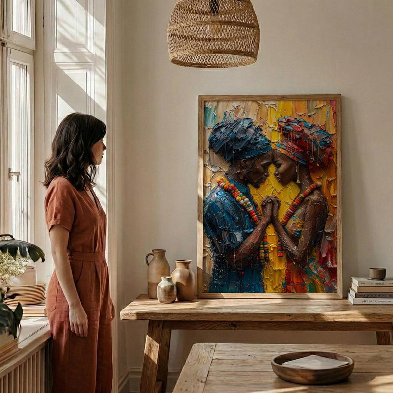 African Bride and Groom, Black Love Wall Art - Anniversary Gift