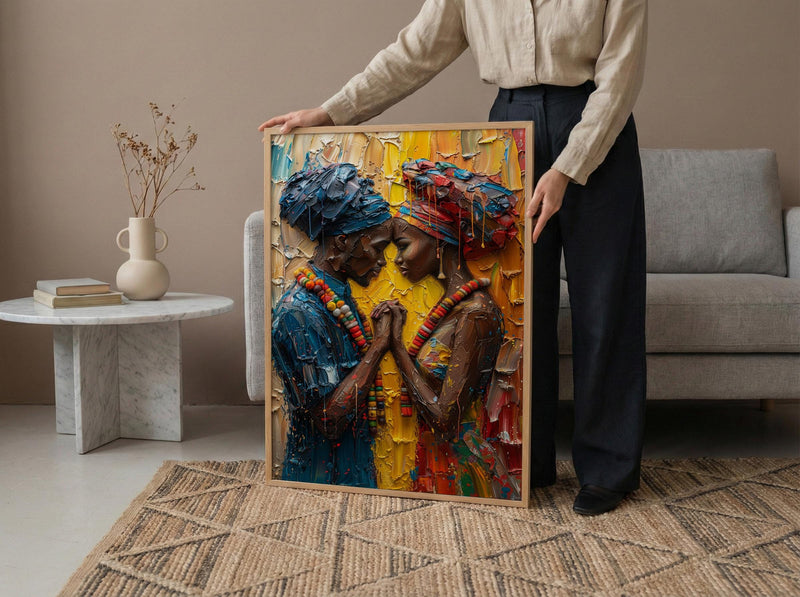 African Bride and Groom, Black Love Wall Art - Anniversary Gift