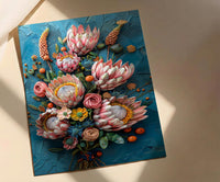 African Bridal Bouquet Poster, Protea Flower - Thick Oil Painting Style