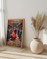 Korean Wedding Celebration Art, Hanok Village Decor - Anniversary Gift