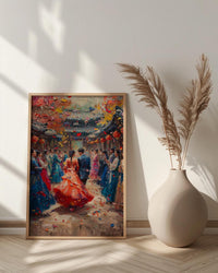 Korean Wedding Celebration Art, Hanok Village Decor - Anniversary Gift