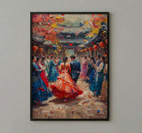 Korean Wedding Celebration Art, Hanok Village Decor - Anniversary Gift