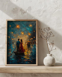 Vietnam Boat Procession Art, Romantic River Decor - Thick Oil Painting Style
