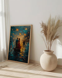 Vietnam Boat Procession Art, Romantic River Decor - Thick Oil Painting Style
