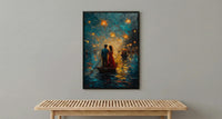 Vietnam Boat Procession Art, Romantic River Decor - Thick Oil Painting Style