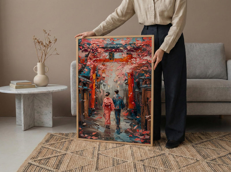 Japanese Torii Gate Poster, Cherry Blossom Art Print - Anniversary Gift