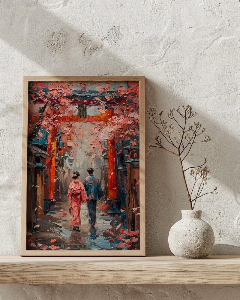 Japanese Torii Gate Poster, Cherry Blossom Art Print - Anniversary Gift