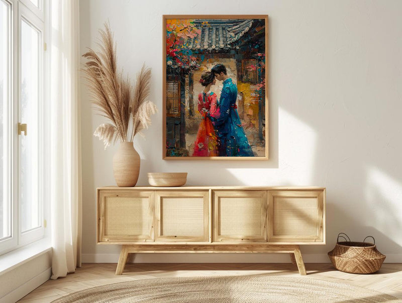 Korean Wedding Art Print, Traditional Hanbok Decor - Asian Wedding Gift