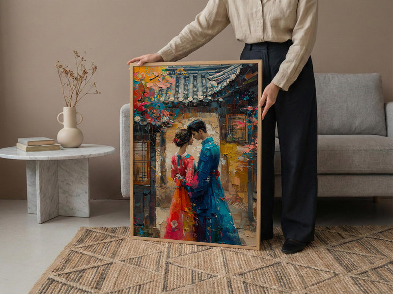 Korean Wedding Art Print, Traditional Hanbok Decor - Asian Wedding Gift