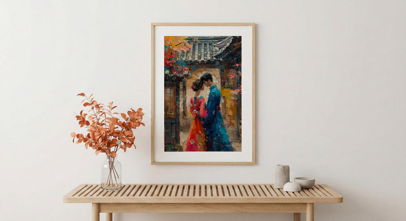Korean Wedding Art Print, Traditional Hanbok Decor - Asian Wedding Gift