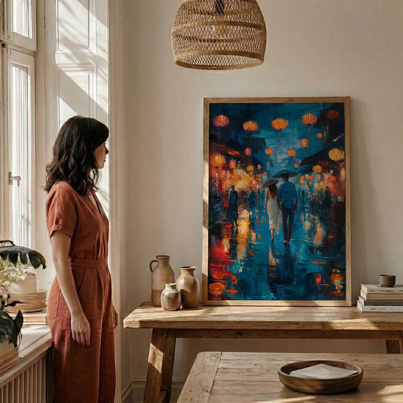Hoi An Lanterns Wall Art, Vietnam Romantic Print - Palette Knife Painting Style