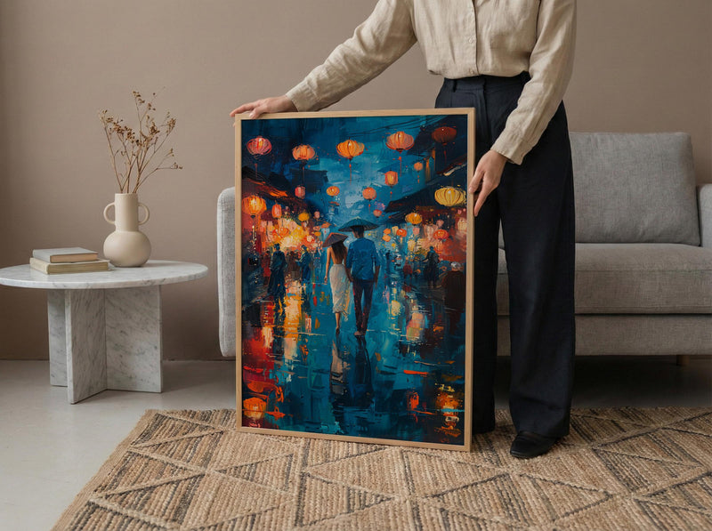 Hoi An Lanterns Wall Art, Vietnam Romantic Print - Palette Knife Painting Style
