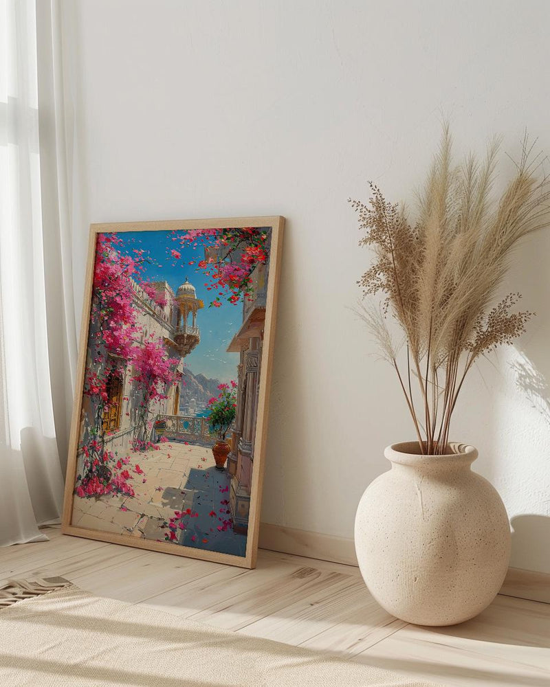 Rajasthan Palace Art Print, Pink Bougainvillea Decor - Housewarming Gift