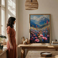 Himalayas Flower Valley Wall Art, Spring Mountain Print - Living Room Decor