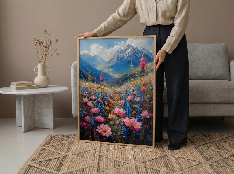 Himalayas Flower Valley Wall Art, Spring Mountain Print - Living Room Decor
