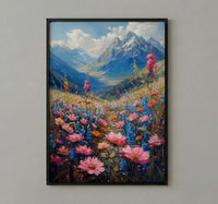 Himalayas Flower Valley Wall Art, Spring Mountain Print - Living Room Decor