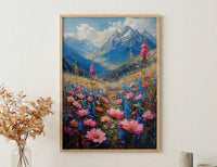 Himalayas Flower Valley Wall Art, Spring Mountain Print - Living Room Decor
