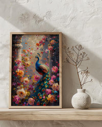 Indian Peacock Spring Poster, Exotic Bird Floral Art Print - Entryway Decor