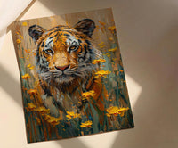 Bengal Tiger Art Print, Yellow Mustard Spring Field - Housewarming Gift