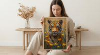 Bengal Tiger Art Print, Yellow Mustard Spring Field - Housewarming Gift