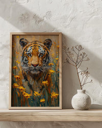 Bengal Tiger Art Print, Yellow Mustard Spring Field - Housewarming Gift