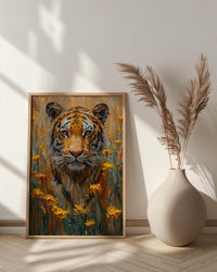 Bengal Tiger Art Print, Yellow Mustard Spring Field - Housewarming Gift