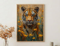 Bengal Tiger Art Print, Yellow Mustard Spring Field - Housewarming Gift