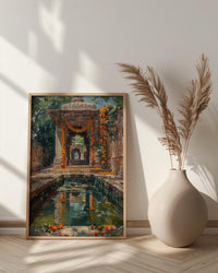 Indian Stepwell Wall Art, Marigold Spring Architecture - Thick Oil Painting Style