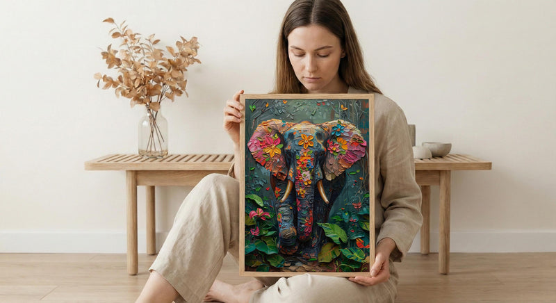 Indian Elephant Art Print, Tropical Spring Jungle Decor - Housewarming Gift