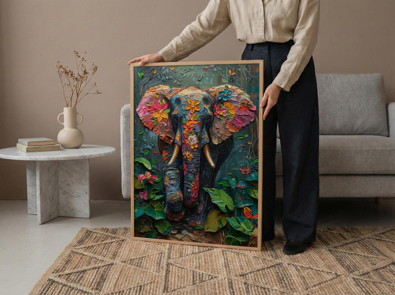 Indian Elephant Art Print, Tropical Spring Jungle Decor - Housewarming Gift