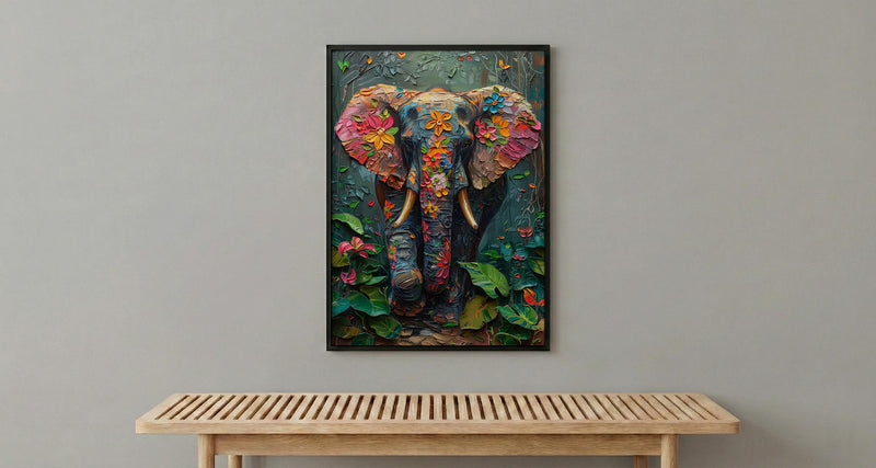 Indian Elephant Art Print, Tropical Spring Jungle Decor - Housewarming Gift