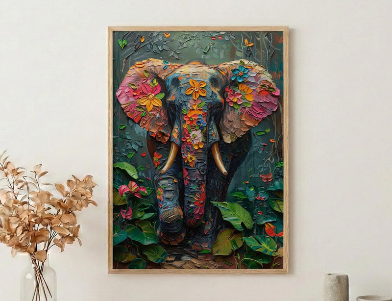 Indian Elephant Art Print, Tropical Spring Jungle Decor - Housewarming Gift
