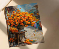 Jaipur Flower Market Art Print, Orange Marigold Wall Decor - Housewarming Gift