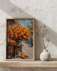 Jaipur Flower Market Art Print, Orange Marigold Wall Decor - Housewarming Gift