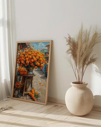 Jaipur Flower Market Art Print, Orange Marigold Wall Decor - Housewarming Gift