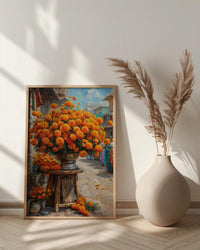 Jaipur Flower Market Art Print, Orange Marigold Wall Decor - Housewarming Gift