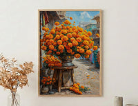 Jaipur Flower Market Art Print, Orange Marigold Wall Decor - Housewarming Gift