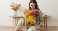 Pondicherry Yellow Wall Art, Vintage Bicycle Spring - Living Room Decor