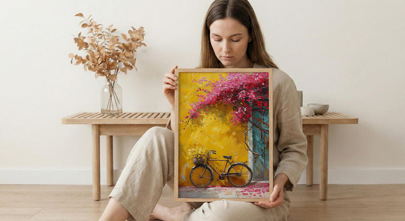Pondicherry Yellow Wall Art, Vintage Bicycle Spring - Living Room Decor