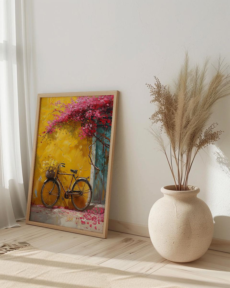 Pondicherry Yellow Wall Art, Vintage Bicycle Spring - Living Room Decor