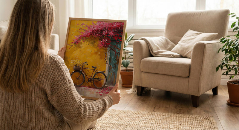 Pondicherry Yellow Wall Art, Vintage Bicycle Spring - Living Room Decor