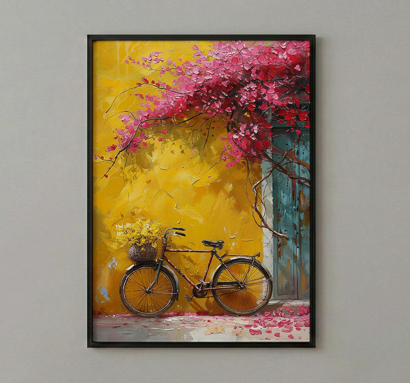 Pondicherry Yellow Wall Art, Vintage Bicycle Spring - Living Room Decor