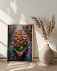 Kashmir Dal Lake Shikara Poster, Spring Tulip Decor - Housewarming Gift